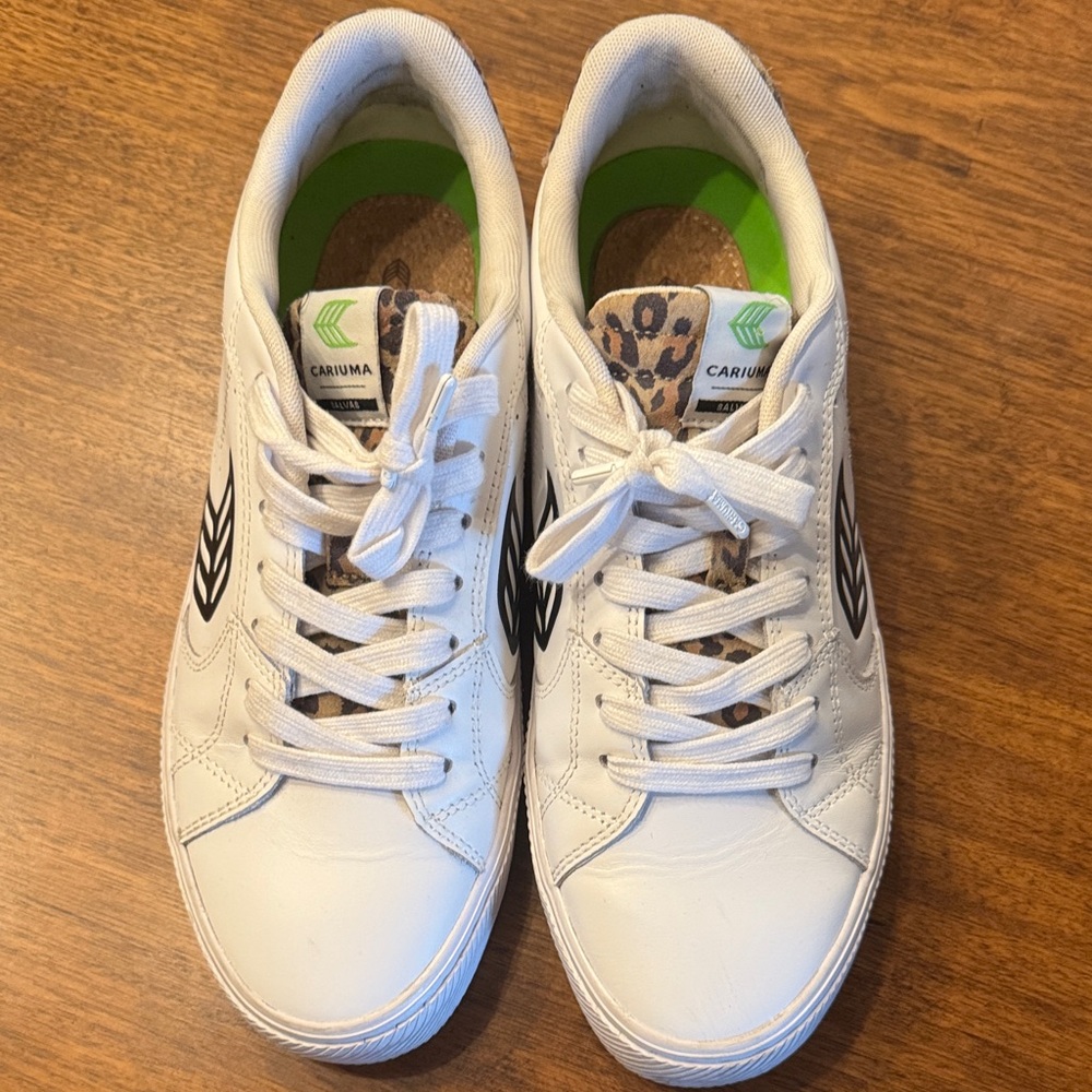 Cariuma Women’s White Sneakers with Leopard Details